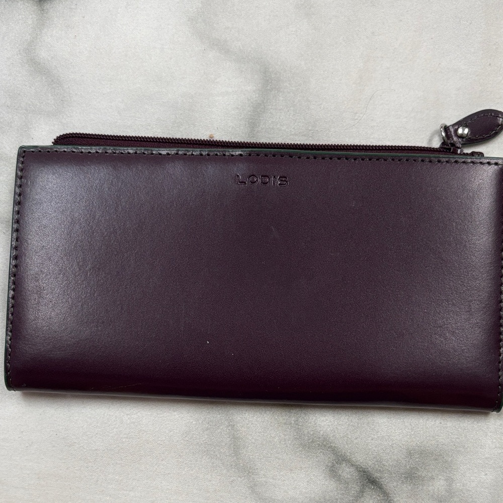 Lodis Plum Leather Zip Wallet